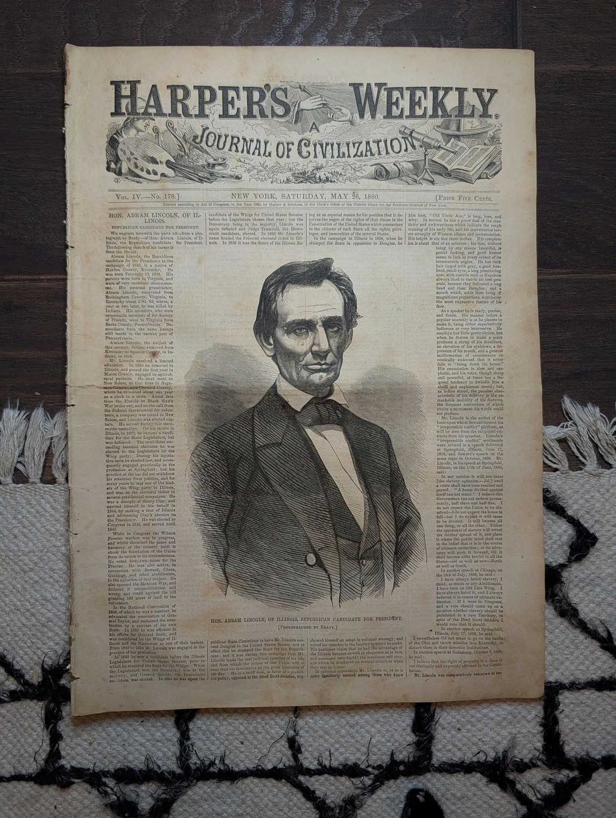 1860 Beardless Lincoln Front Page — 