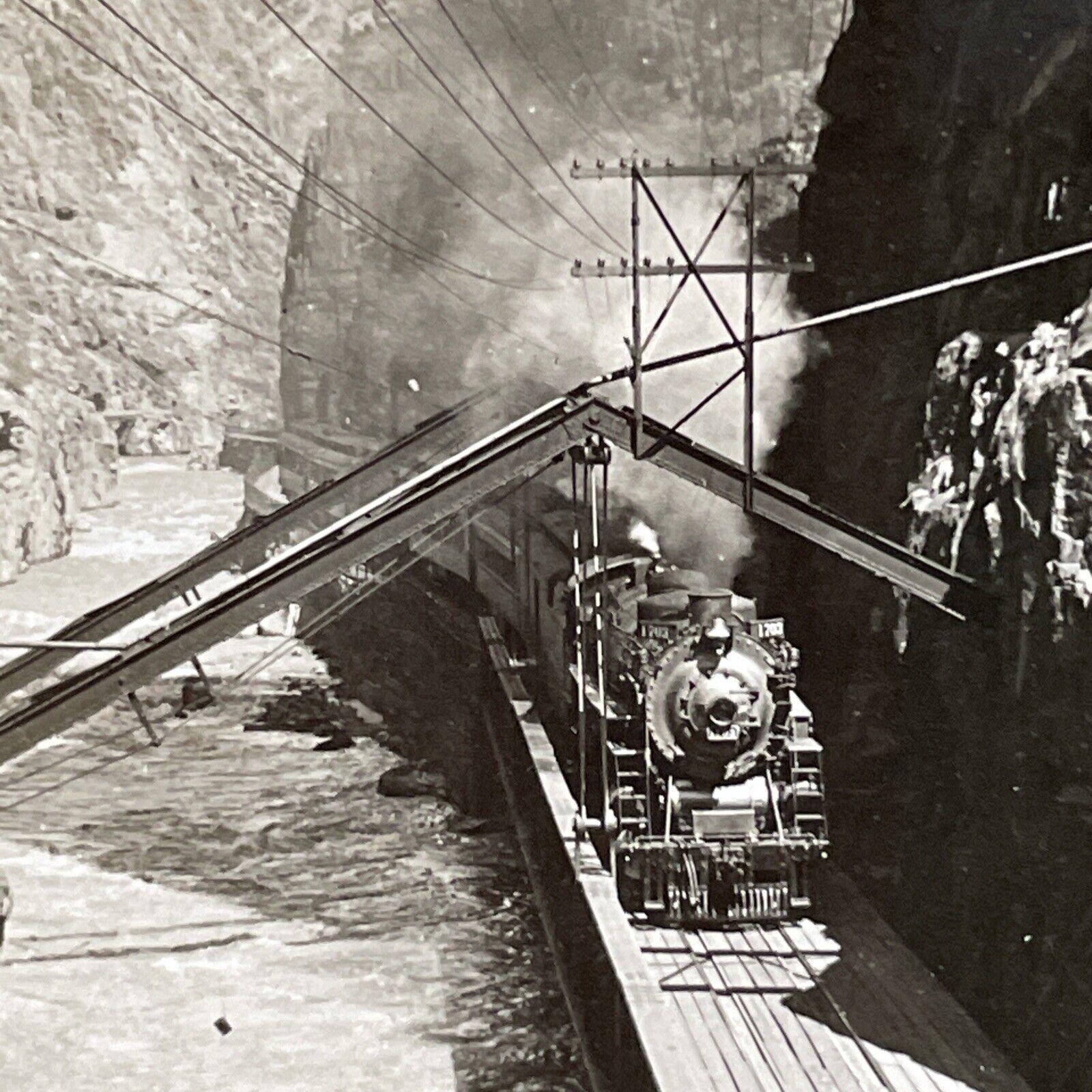 Antique 1920s Coal Train In Arkansas Canyon Colorado Stereoview Photo Card V2821