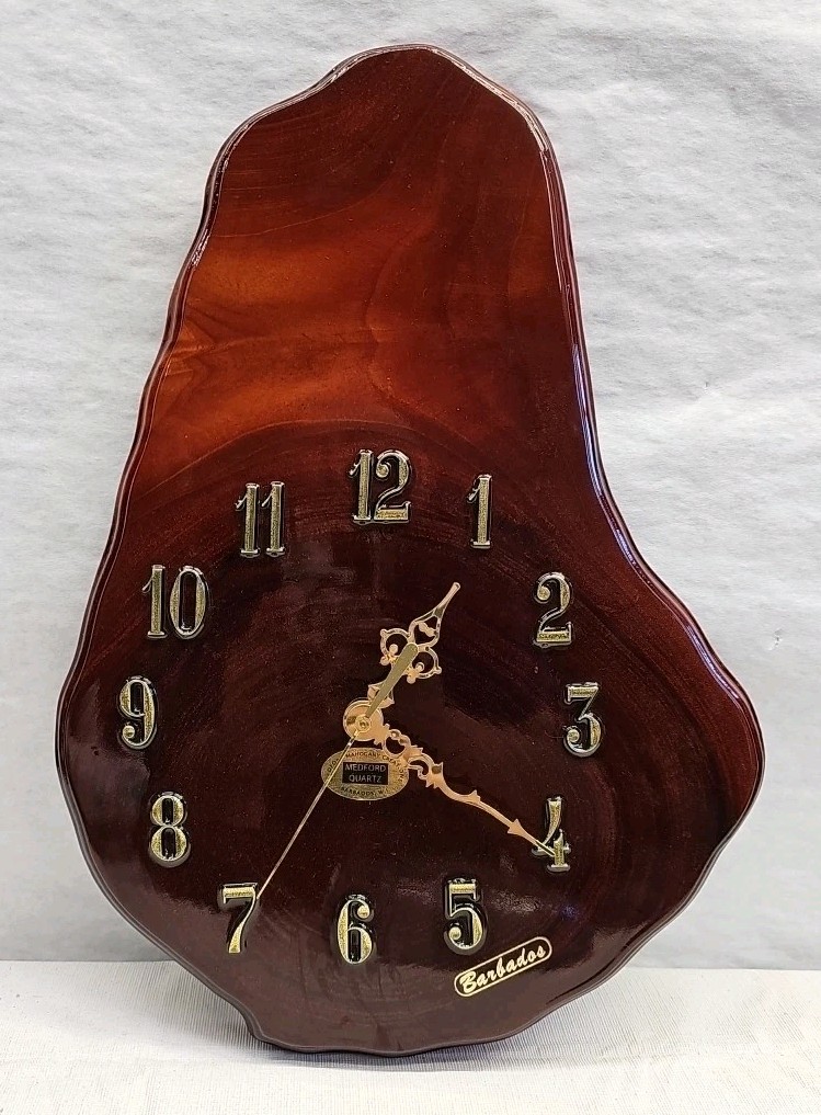VTG Solid Wood Medford Mahogany CREATIONS Wall Clock Barbados Wooden Retro Cabin