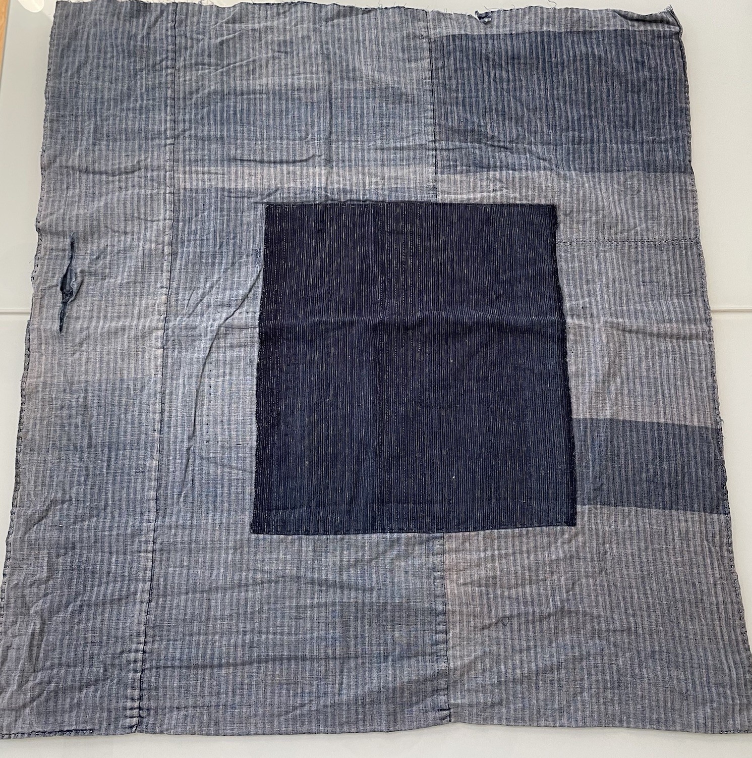 Vintage Japanese Boro Indigo Fabric Small Framed Art Textile Patchwork Piece
