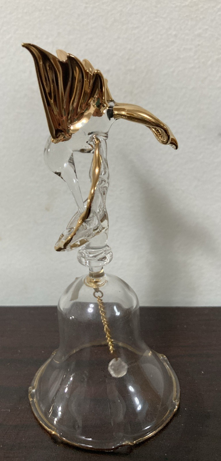 Hand Blown Bell Clear Glass Hummingbird 22K Gold Trim Art Glass Flower Bell 4\ Hand Blown Bell Clear Glass Hummingbird 22K Gold Trim Art Glass Flower Bell 4\