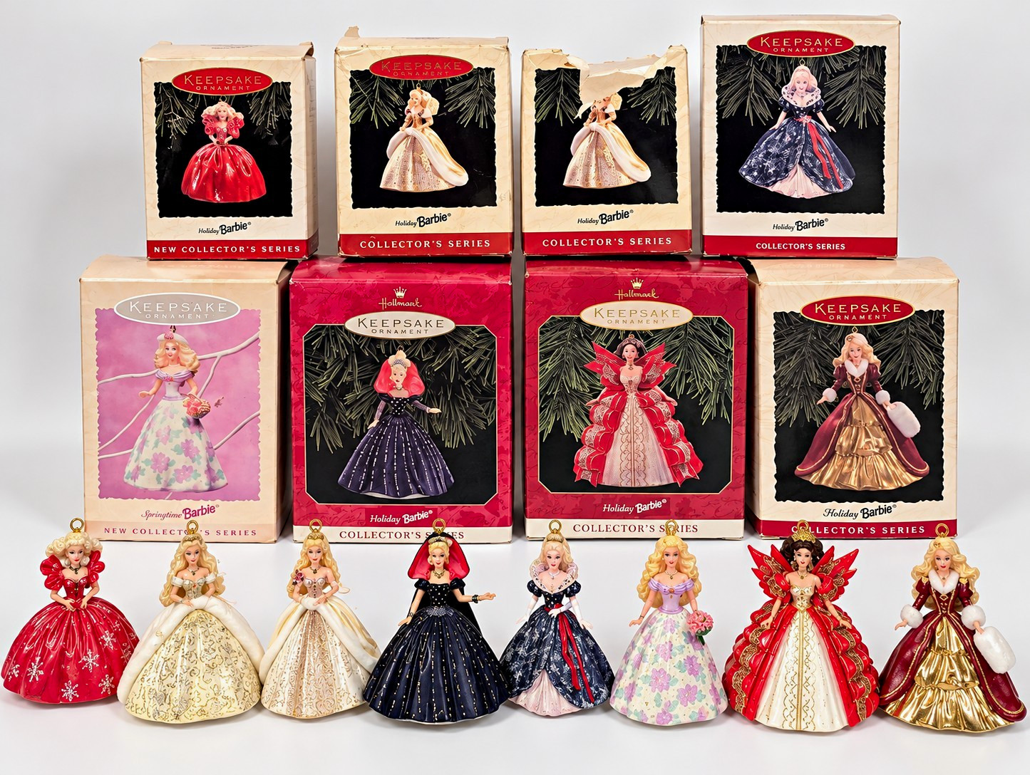 8 Hallmark Keepsake Holiday Barbie Christmas Ornaments Vintage Lot w/ Boxes