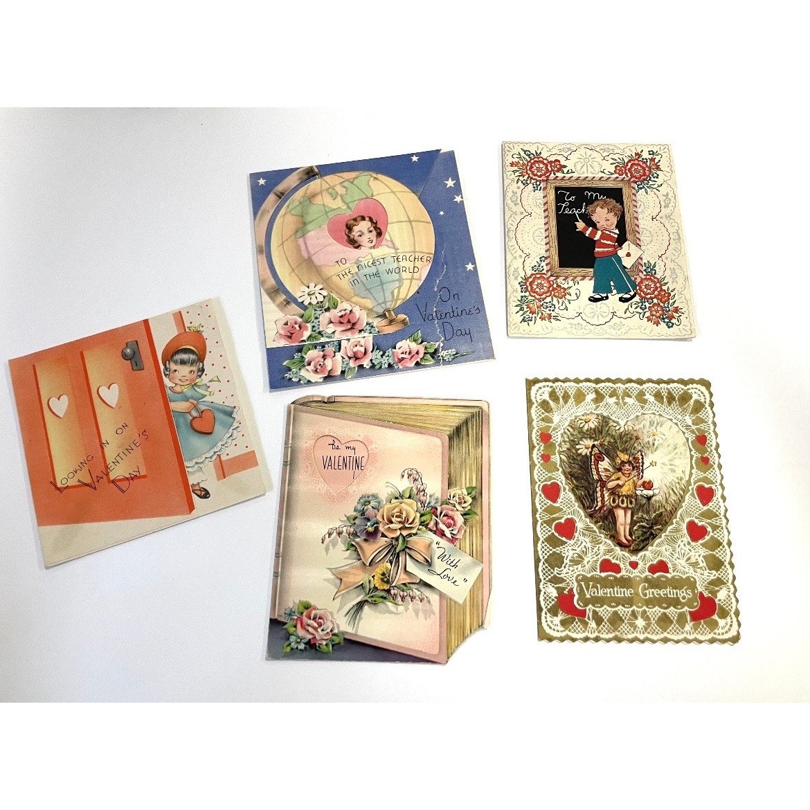 5 Vintage Valentine\'s Day cards- vintage Valentine\'s Day decor