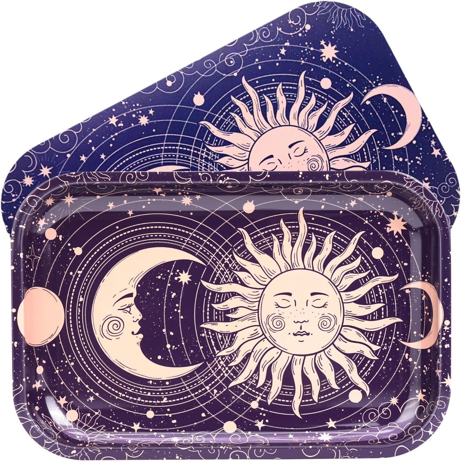 Sun Moon Rolling Tray With Magnetic Lid 11''x7'' Large Storage Decorative Tray I Sun Moon Rolling Tray With Magnetic Lid 11''x7'' Large Storage Decorative Tray I