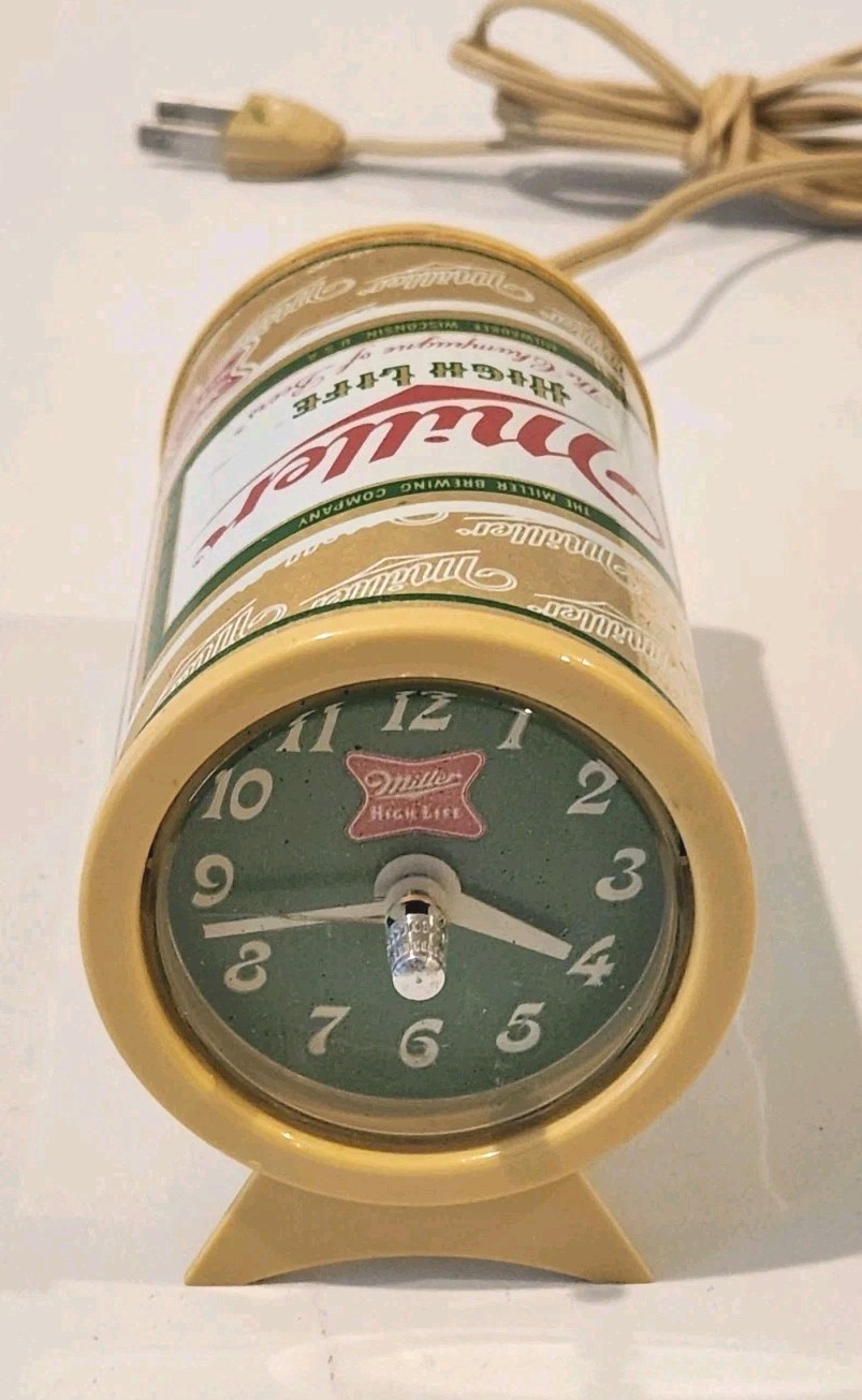 Vintage Miller High Life Table Top Desktop Clock Beer Can Shape (Works)