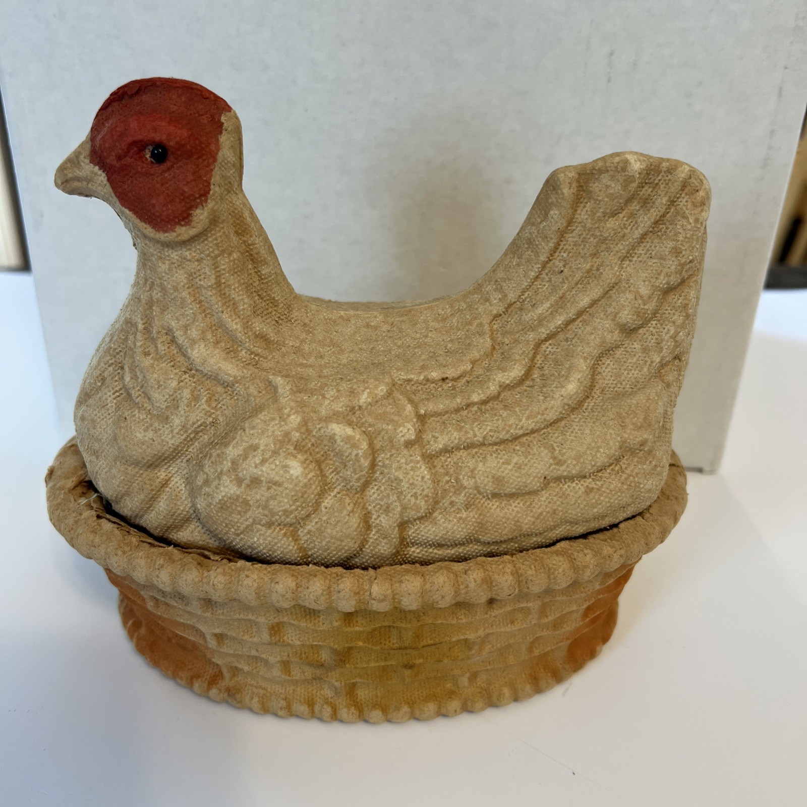Antique May 29 1919 FN Burt Co Paper Mache Hen On Nest Chicken Easter Candy