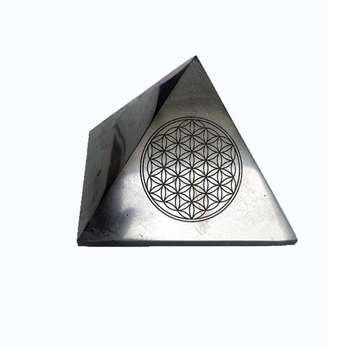 Polished shungite pyramid 100x100mm 3,94 Flower of life Karelia EMF protection