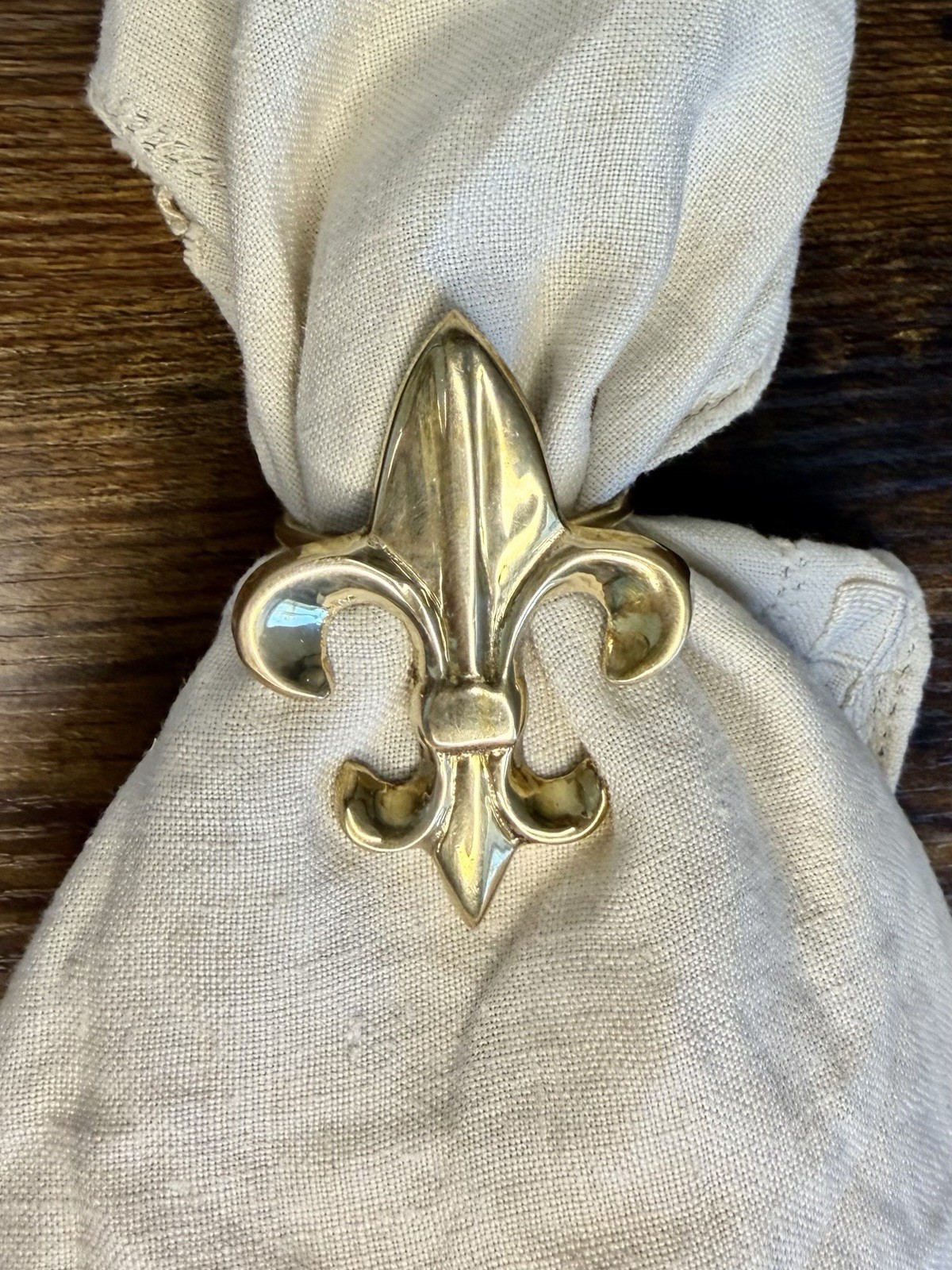 Vintage 1960s Set of 13 Solid Brass Fleur de Lis Napkin Rings Holders Mardi Gras