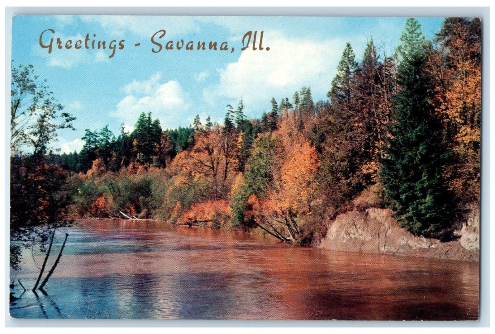 c1950's Stream Scene Greetings - Savanna Illinois IL Vintage Postcard c1950's Stream Scene Greetings - Savanna Illinois IL Vintage Postcard