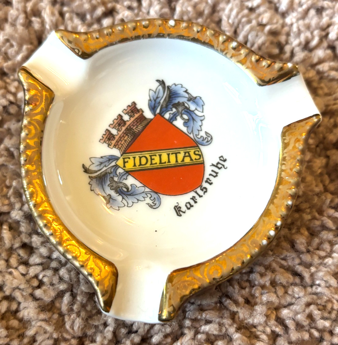 Vintage German Ashtray Porcelain with Karlsruhe City Crest