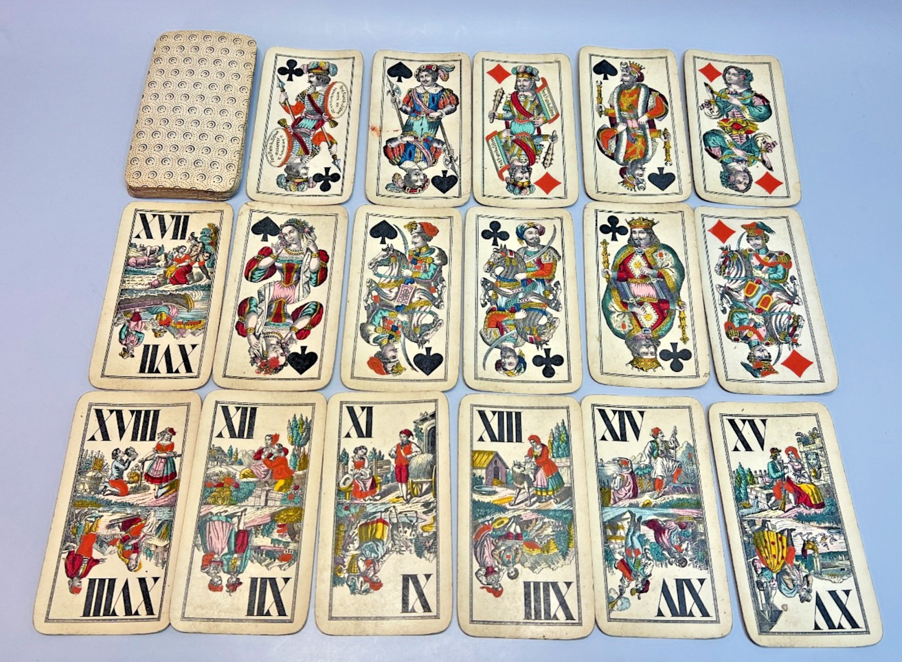1910 Antique Piatnik Vienna Tarock Playing Cards Deck Rural Scenes Tarot