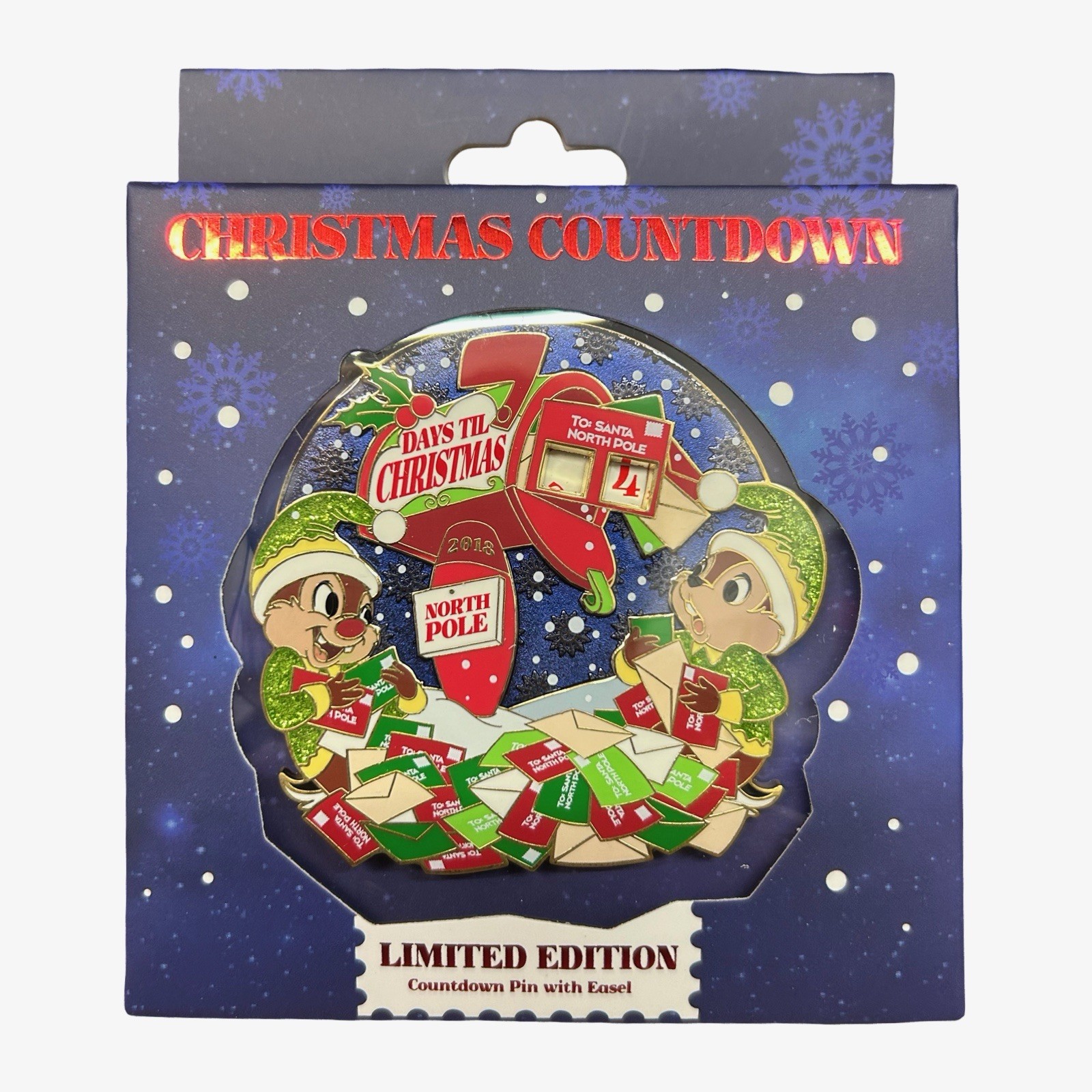 2018 Disney Chip 'N Dale Santa's Helpers Christmas Countdown Pin With Easel