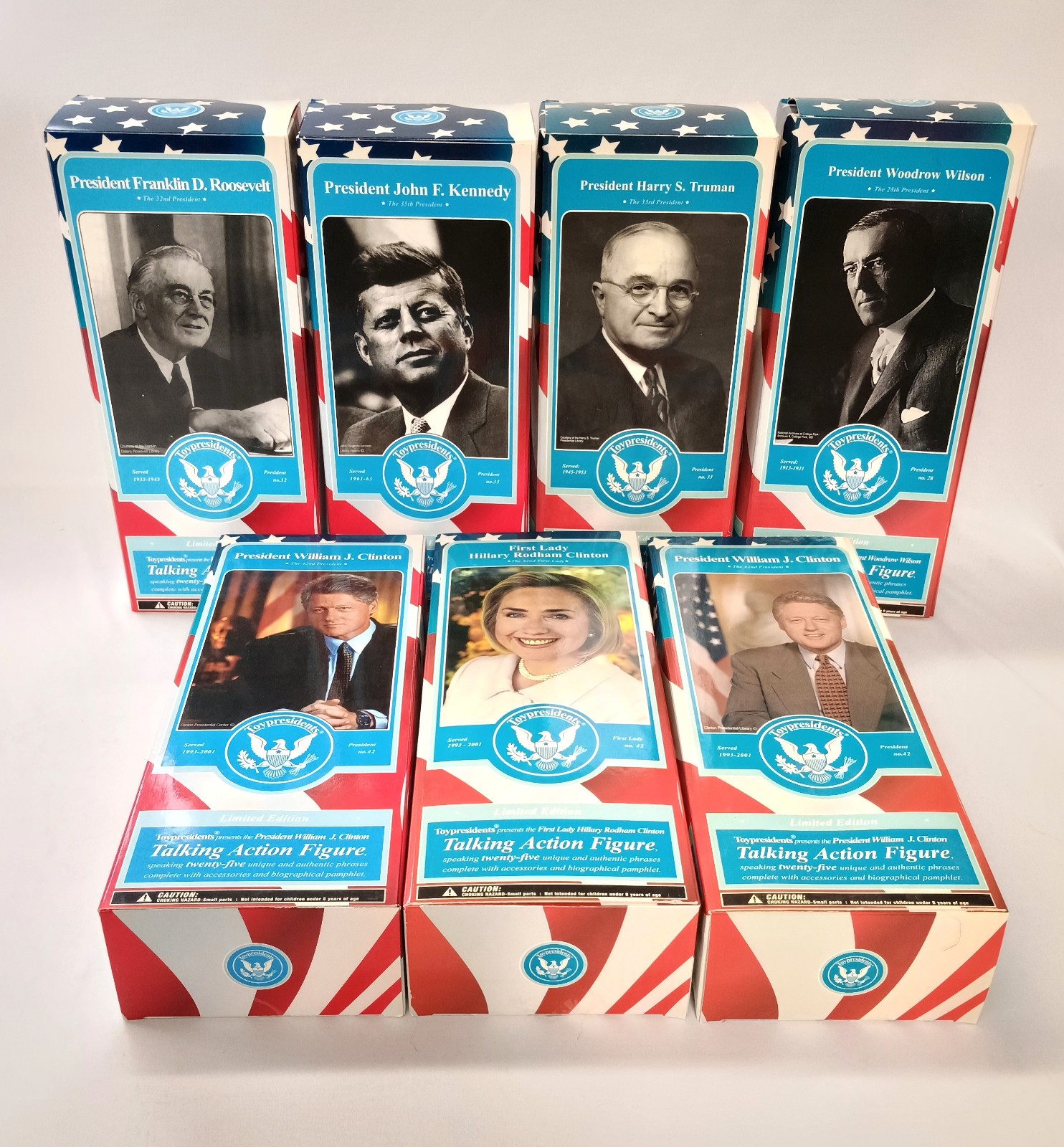 Lot of 7 Toy Presidents Talking Action Figures Roosevelt Kennedy NIB SEALED