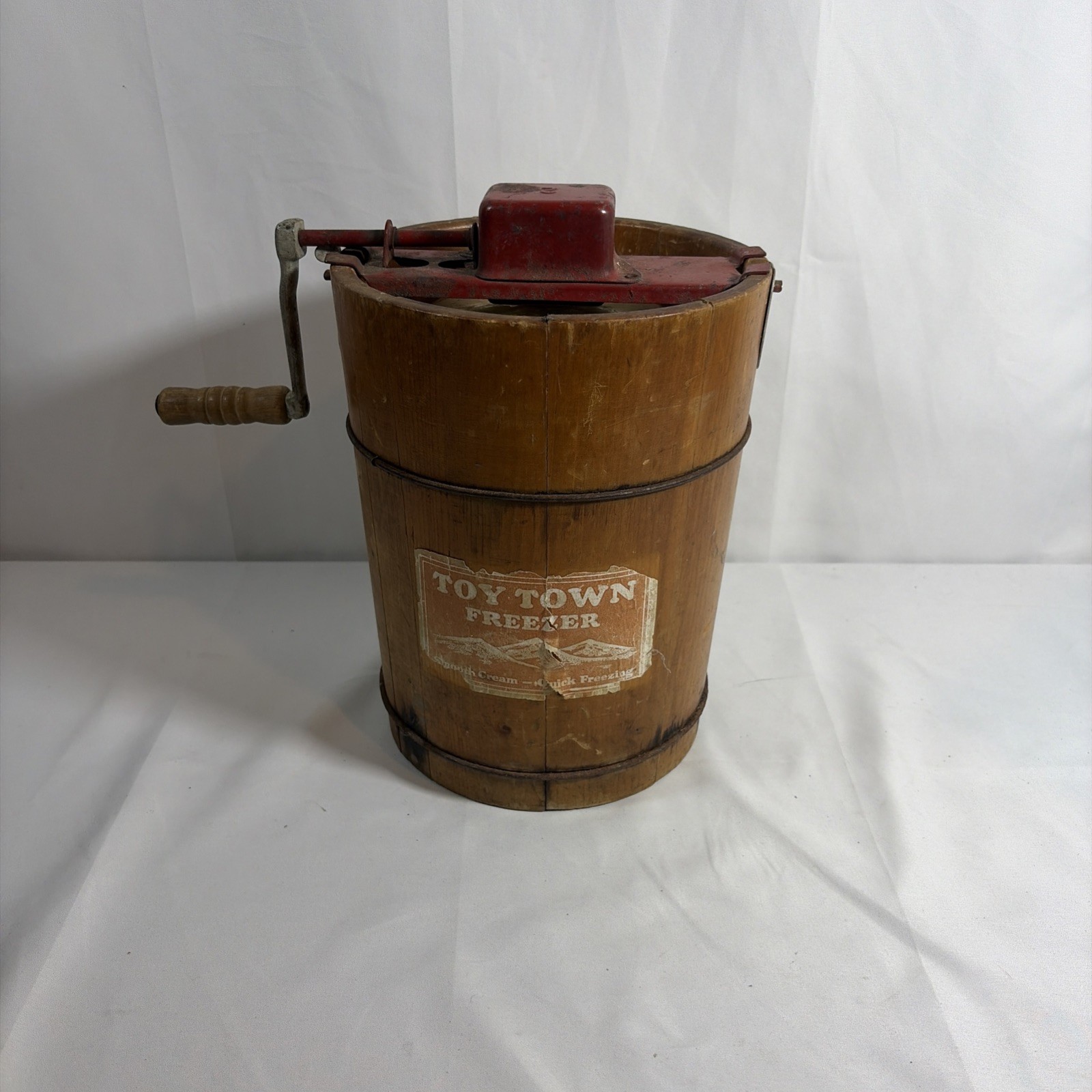 Vintage Toy Town Freezer Ice Cream Maker Wood Barrel Hand Crank Complete Working