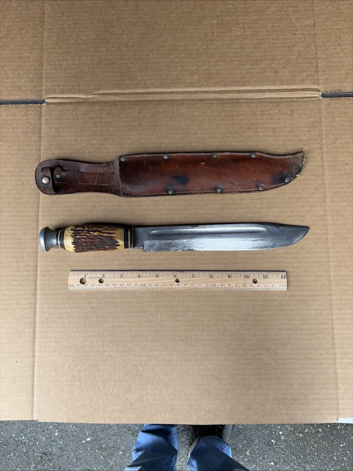 Vtg 15” Lg Art.Ullis Carbon Steel Stag Handle Fix Blade Hunting Knife Tacoma Wa Vtg 15” Lg Art.Ullis Carbon Steel Stag Handle Fix Blade Hunting Knife Tacoma Wa