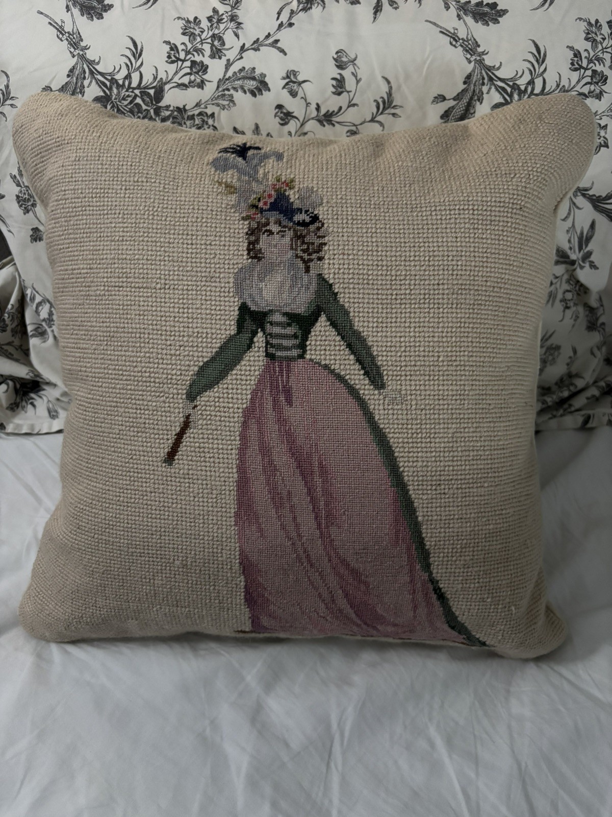 Vintage Victorian Regency Woman Needlepoint Tapestry Cross-Stitch Pillow Decor Vintage Victorian Regency Woman Needlepoint Tapestry Cross-Stitch Pillow Decor
