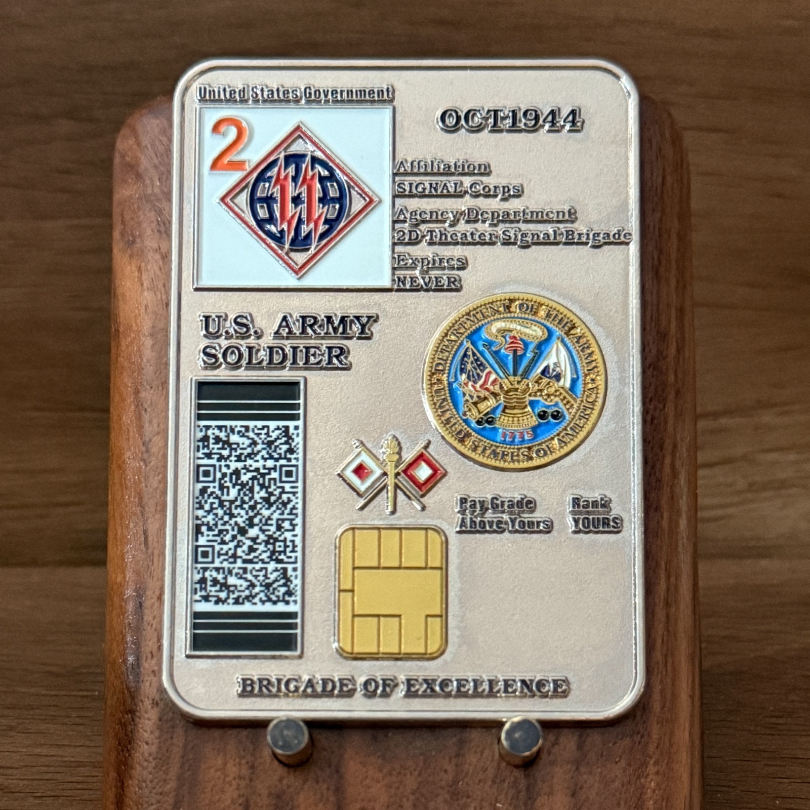 US Army 2D Theater Signal Brigade ID Card Shaped Challenge Coin  W#18