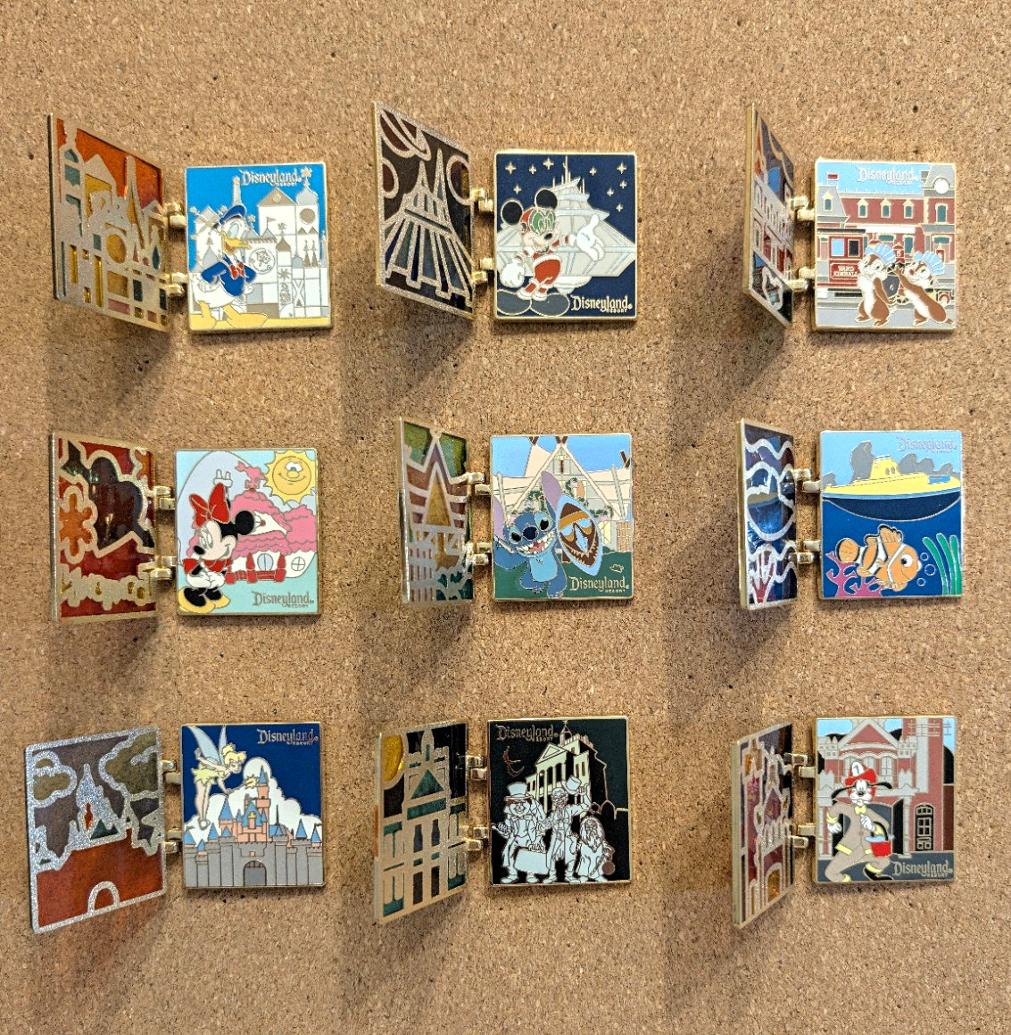 Disneyland *VERY RARE* Cast Exclusive Stained Glass LE 750 Hinged 9 Pin Lot DLR