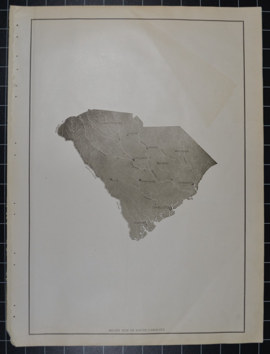 SOUTH CAROLINA - RELIEF MAP - B&W - 1912 - RAND-McNALLY NEW COMMERCIAL ATLAS SOUTH CAROLINA - RELIEF MAP - B&W - 1912 - RAND-McNALLY NEW COMMERCIAL ATLAS