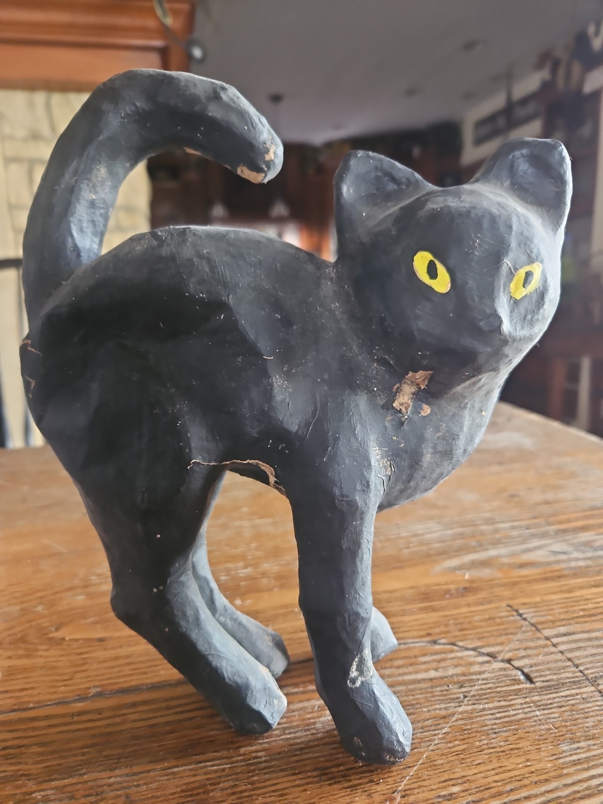 Vintage Halloween Paper Mache Black Scaredy Cat