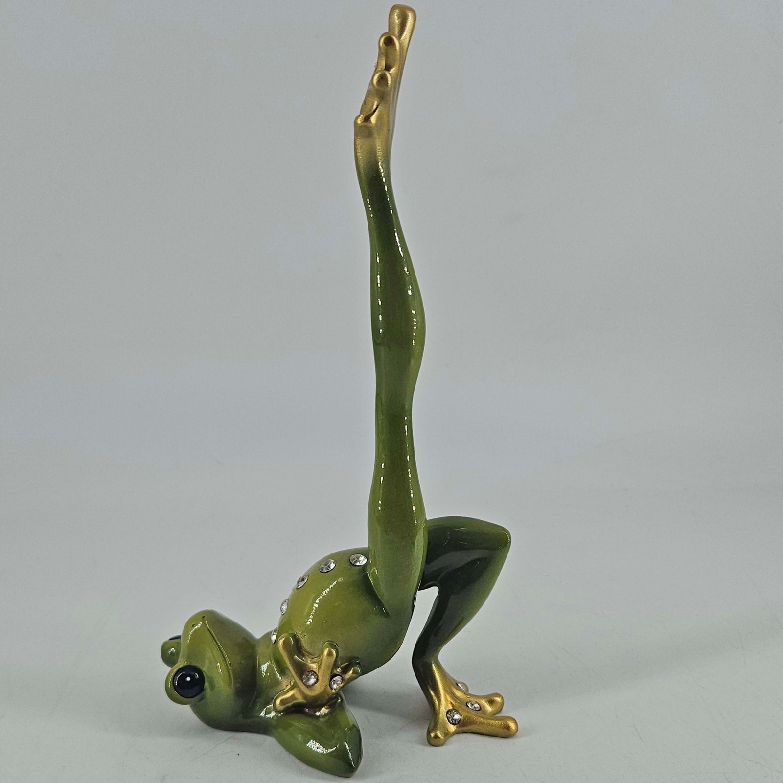 Whimsical resin yoga frog figurine w sparkling crystal accents