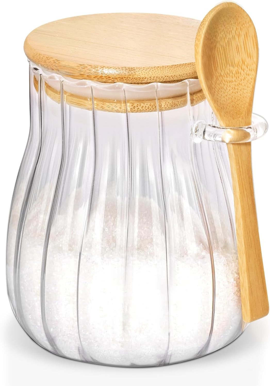 Quald 15oz Sugar Container with Bamboo Lid and Spoon,Sugar Bowl Medium, clear Quald 15oz Sugar Container with Bamboo Lid and Spoon,Sugar Bowl Medium, clear