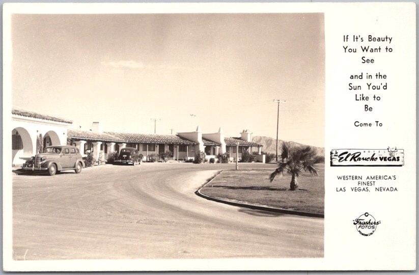 c1940s LAS VEGAS Nevada Real Photo RPPC Postcard EL RANCHO VEGAS Hotel / Frasher