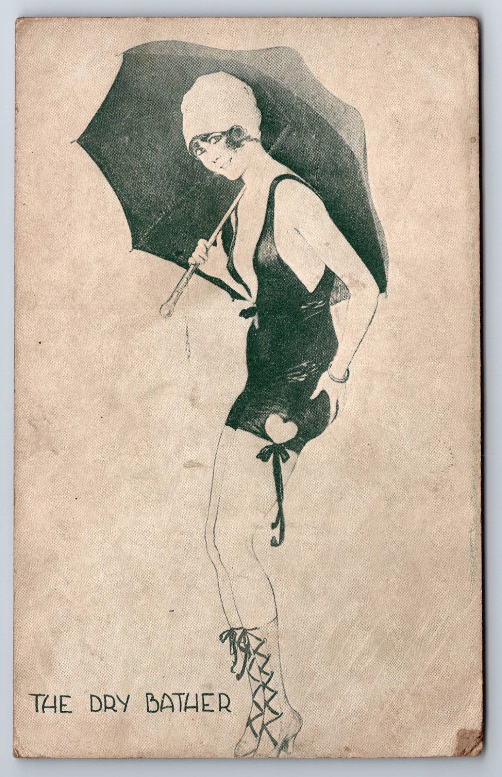 1920s Arcade Exhibit Card The Dry Bather Flapper Woman Swimsuit Umbrella 1920s Arcade Exhibit Card The Dry Bather Flapper Woman Swimsuit Umbrella