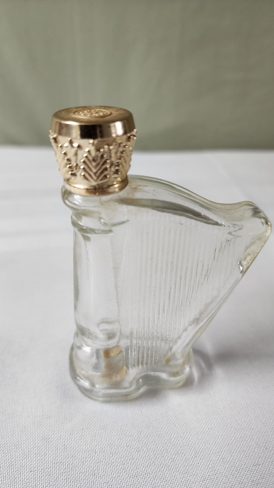 VTG Avon Charisma Cologne Harp Perfume Bottle Clear Glass Gold Cap 1 Oz Empty