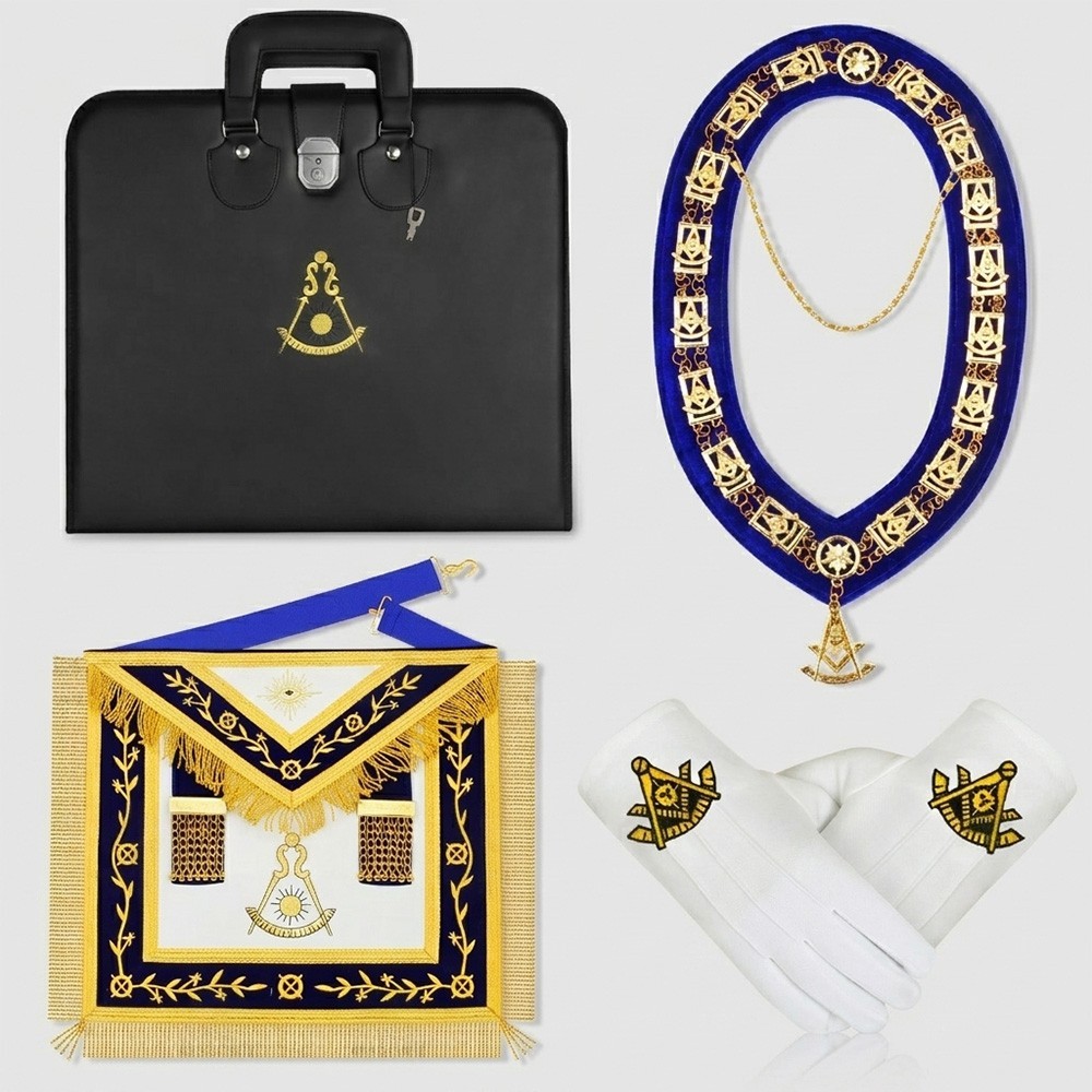 Masonic Past Master Apron Lambskin Emb Apron with Collar, Gloves & Case Set Masonic Past Master Apron Lambskin Emb Apron with Collar, Gloves & Case Set