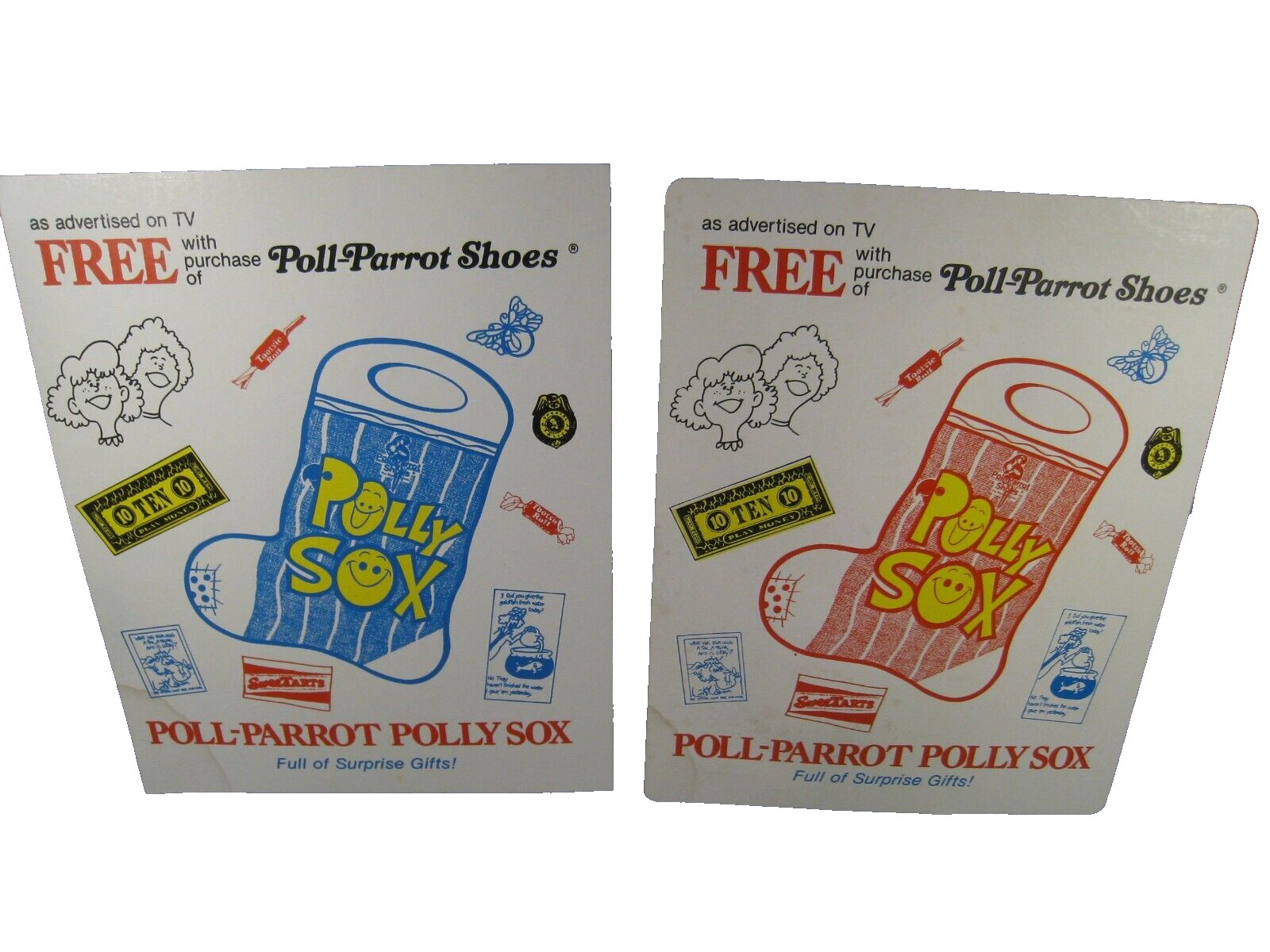 Lot of 2 Vintage Cardboard Poll-Parrot Polly Sox Sign's 13 1/2 Lot of 2 Vintage Cardboard Poll-Parrot Polly Sox Sign's 13 1/2