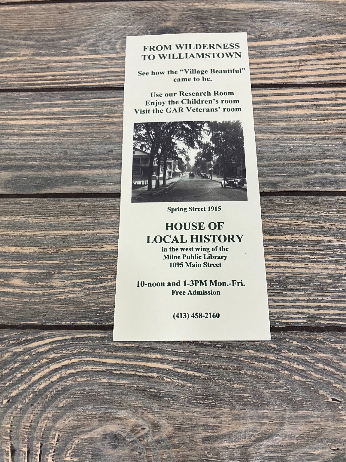 Williamstown MA House of Local History Flyer Milne Library Spring Street 1915