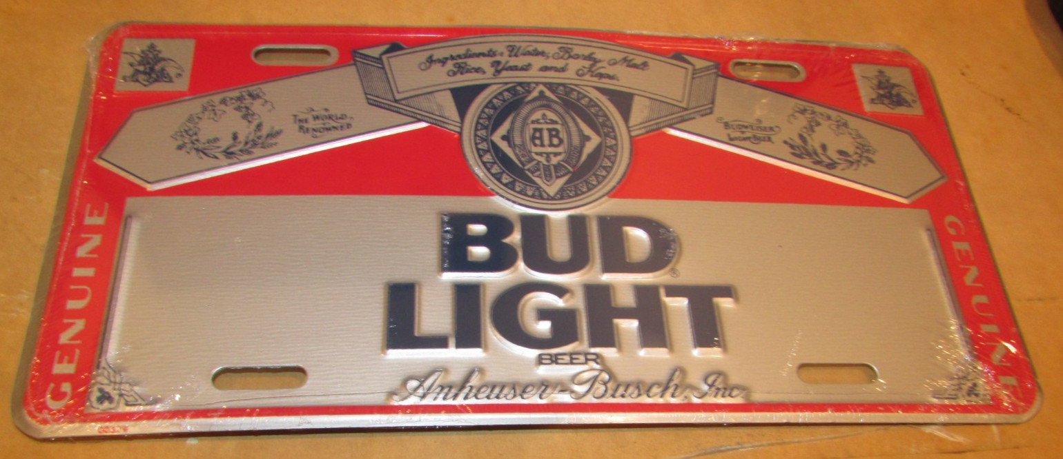 Vintage BUD LIGHT Beer Anheuser-Busch Budweiser Novelty License Plate 1990's