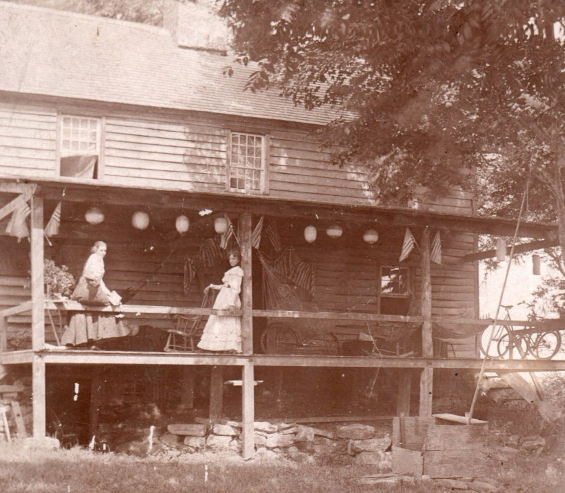 Patriotic House American Flags Bicycle Girls Cabinet Card Photograph
