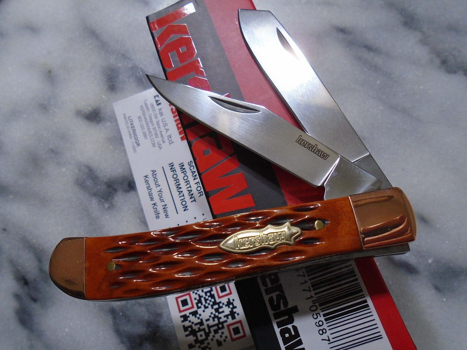 Kershaw Gadsden Trapper 2 Blade Pocket Knife 4381BJB D2 Jig Bone Folder Copper Kershaw Gadsden Trapper 2 Blade Pocket Knife 4381BJB D2 Jig Bone Folder Copper
