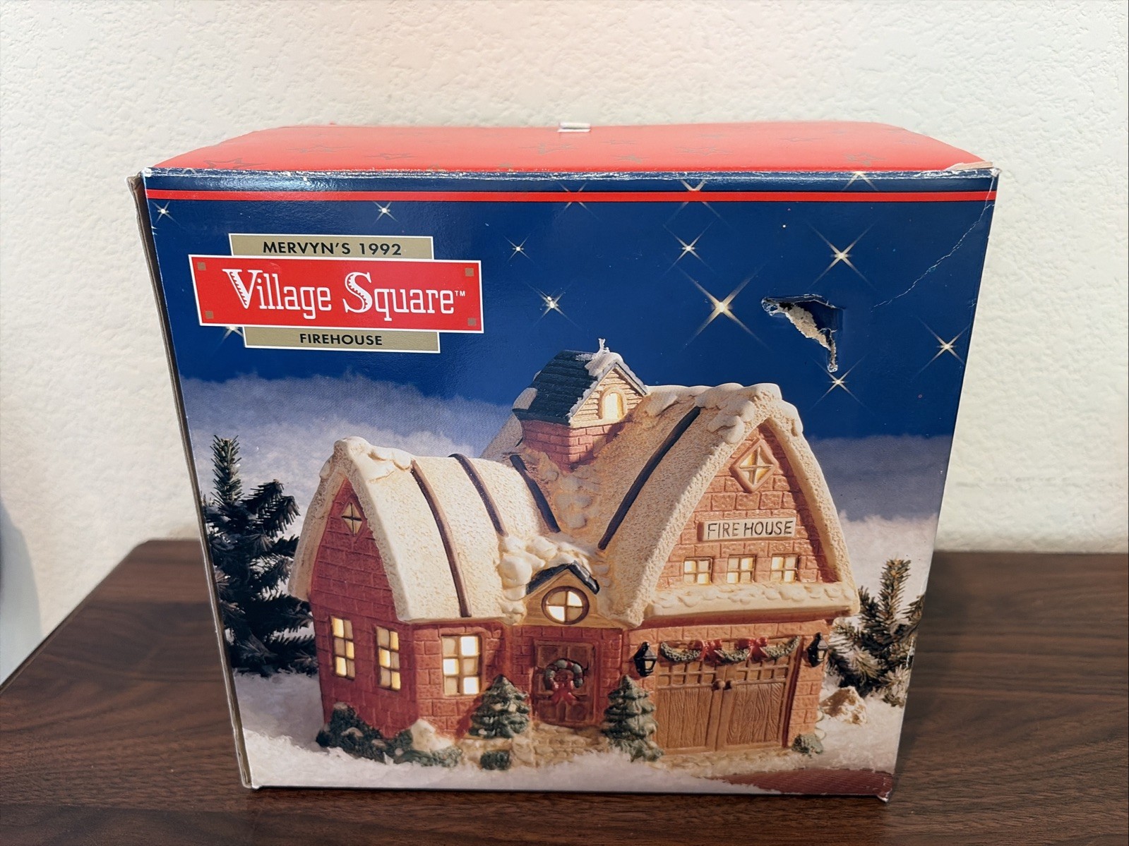 Vintage 1992 Mervyns Village Square Fire House Christmas Tester Lights Up