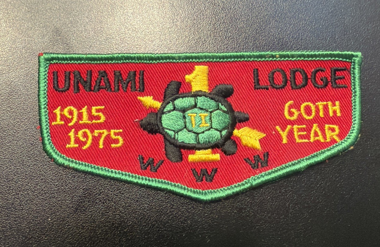 OA Unami Lodge 1 1915-1975 60th Year Flap GRN Bdr. Cradle of Liberty, PA 