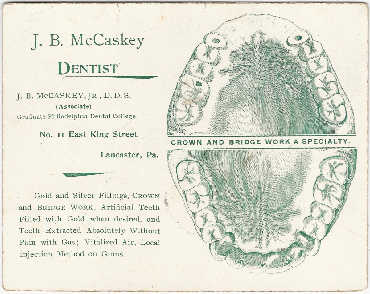 Dentist Lancaster Pennsylvania Vintage Dentistry Medical Teeth Mouth Trade Card