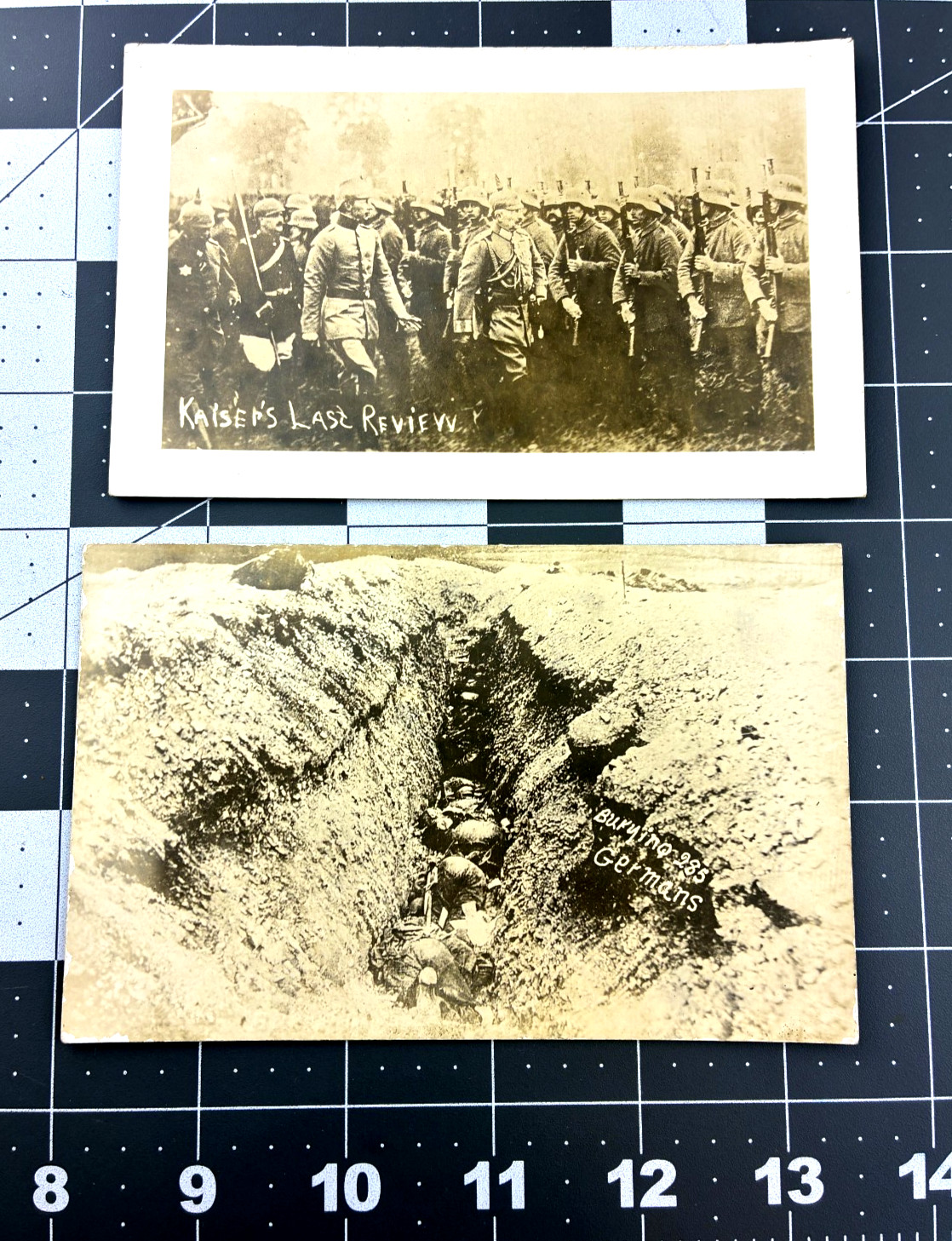 2 Postcard RPPC Kaiser's Last Review WW1 & Burying 285 Germans Trench warfare PB 2 Postcard RPPC Kaiser's Last Review WW1 & Burying 285 Germans Trench warfare PB