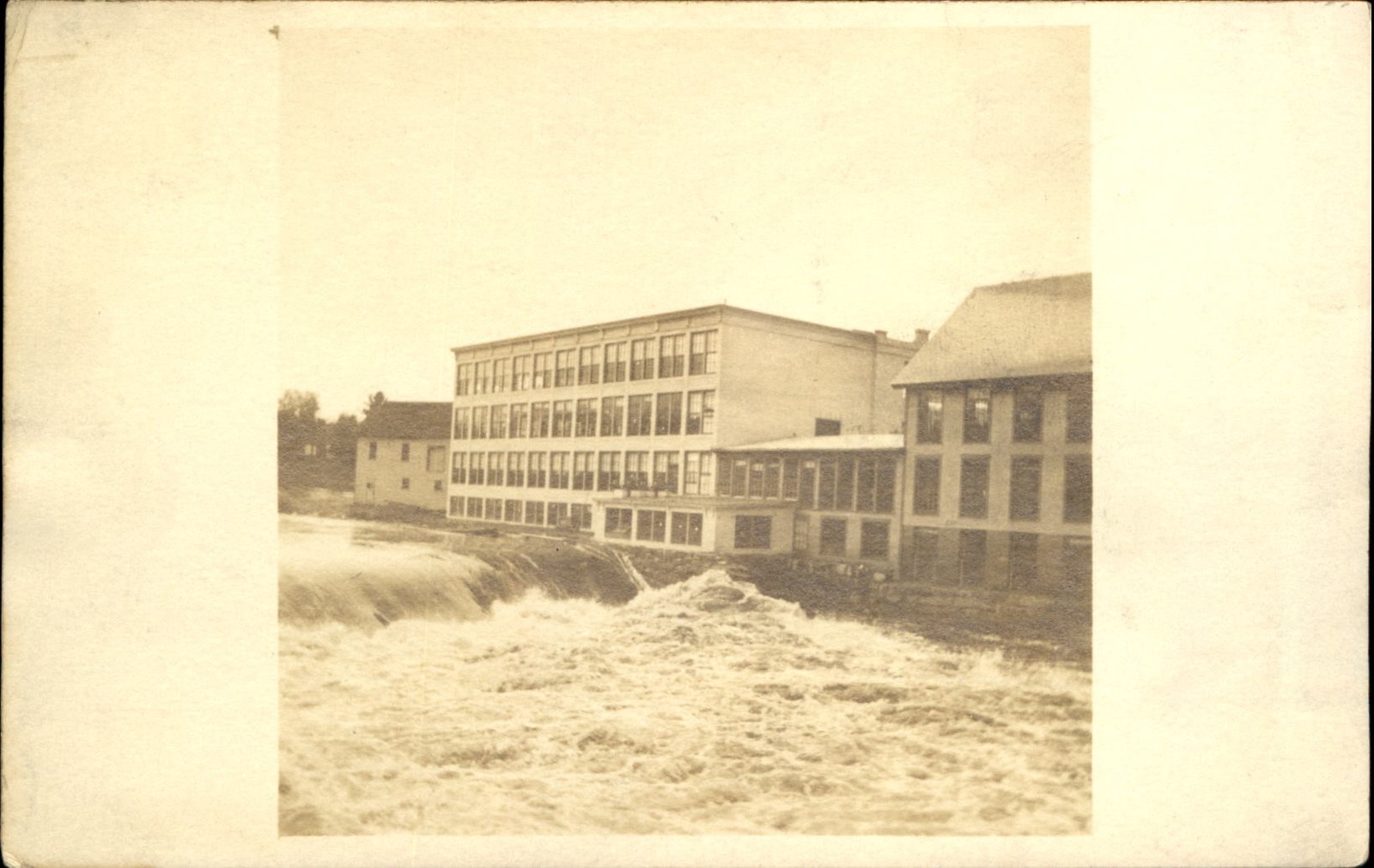 RPPC Factory? Mill? ~ river waterfall ~ real photo postcard 1908-1924