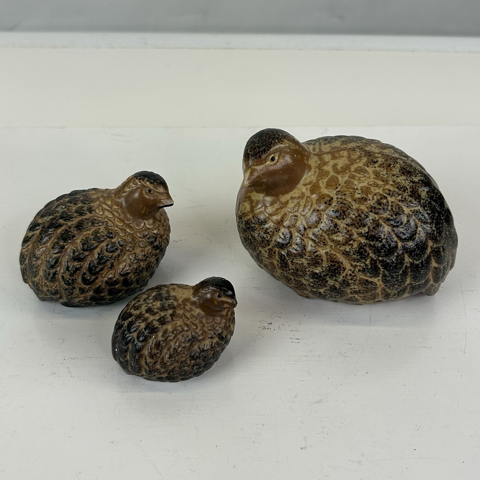 Vintage Otagiri Ceramic Quail Family Set of 3 Figurine Japan OMC Stone Feather