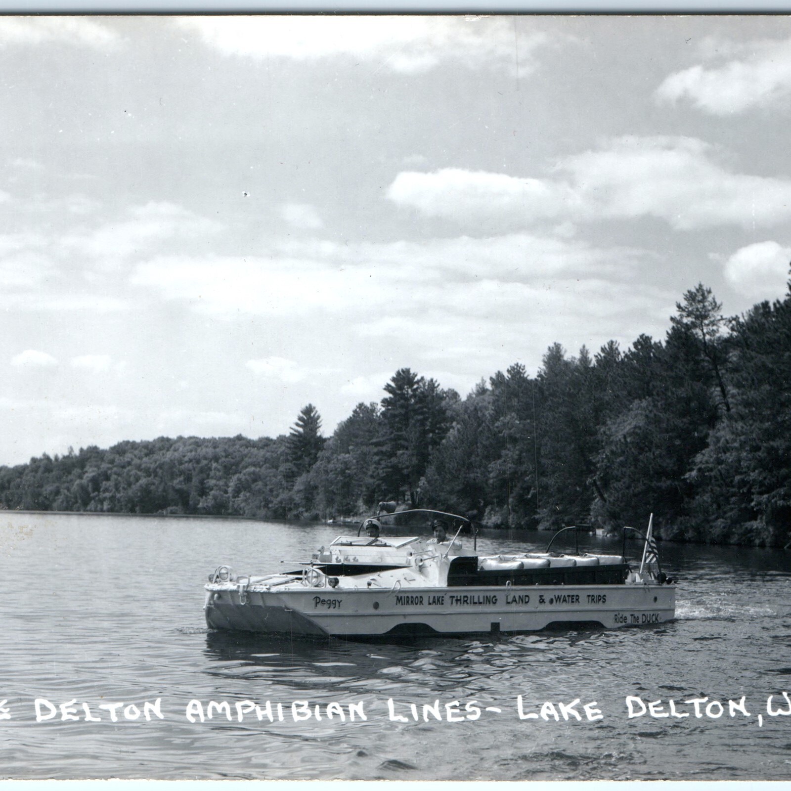 c1950s Lake Delton, WI Peggy Duck Boat RPPC Wisconsin Dells Mirror Lake Photo c1950s Lake Delton, WI Peggy Duck Boat RPPC Wisconsin Dells Mirror Lake Photo
