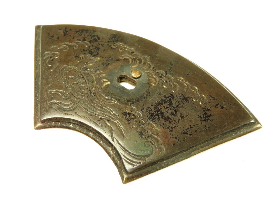 Antique Edo Meiji Japanese Shakudo Turtle Menuki Sword Fitting Metalwork