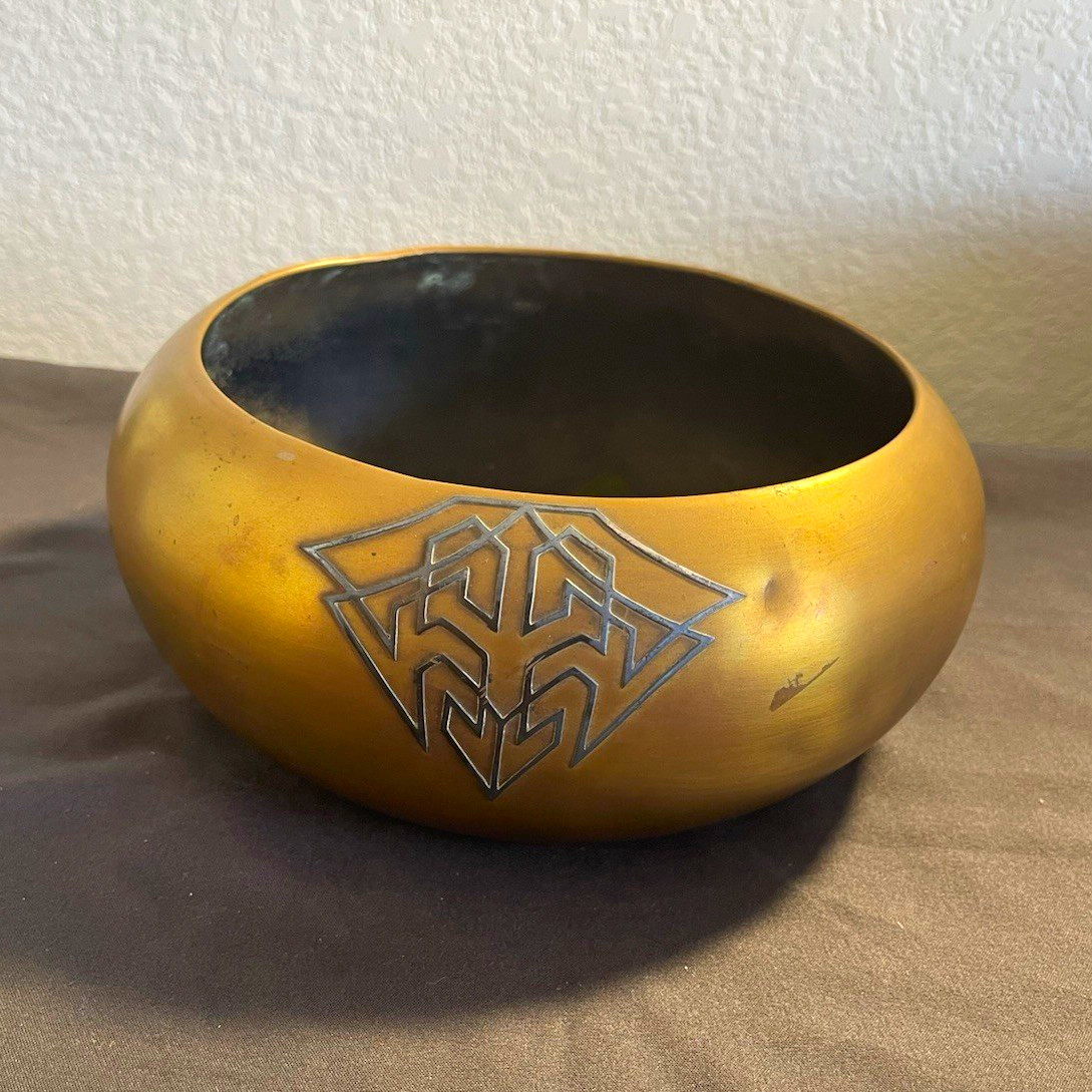 Antique Heintz Art Metal Sterling on Bronze Geometric Bronze Bowl Model 3648A Antique Heintz Art Metal Sterling on Bronze Geometric Bronze Bowl Model 3648A