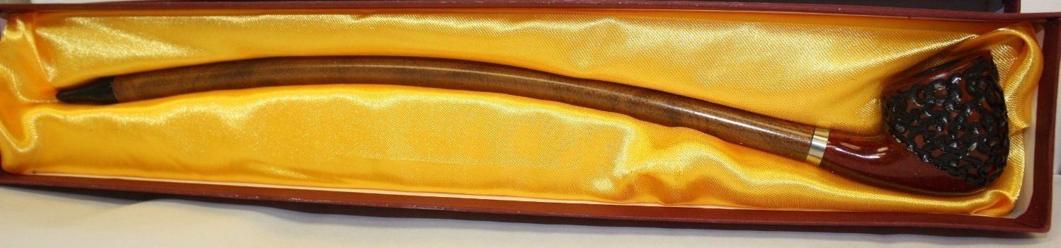 Long Dark Gandalf Style Churchwarden Pipe Cherry Rustic With Gift Box