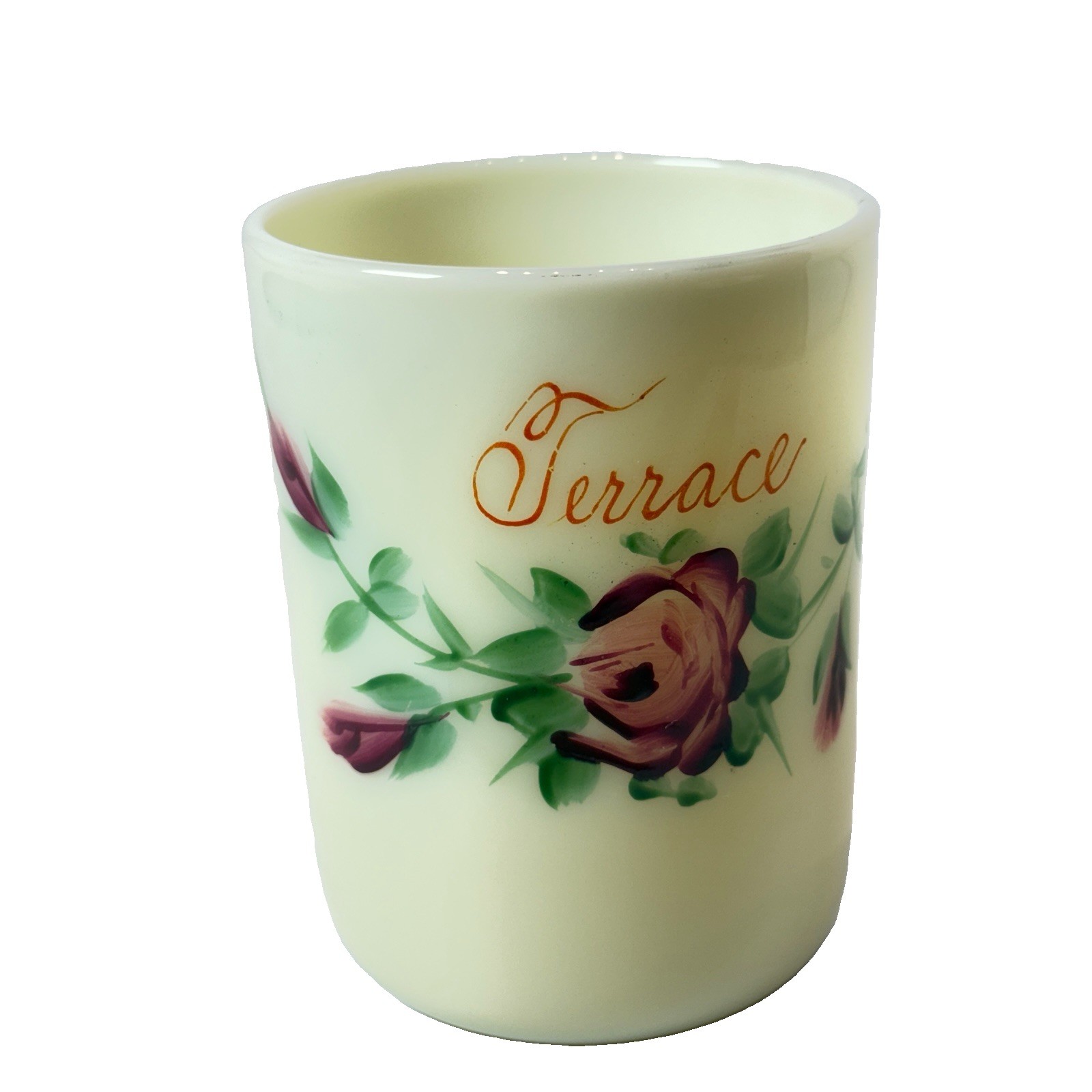 TERRACE BC CANADA ANTIQUE Souvenir DEPRESSION CUSTARD Glass TRINKET CUP TERRACE BC CANADA ANTIQUE Souvenir DEPRESSION CUSTARD Glass TRINKET CUP