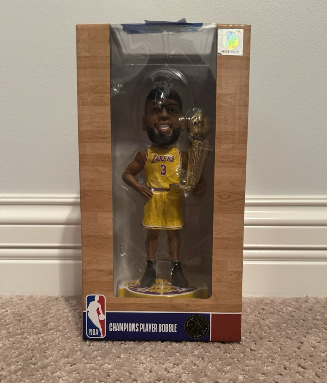 NBA Champions Lakers Player Bobblehead with Championship Trophy Yellow Jersey