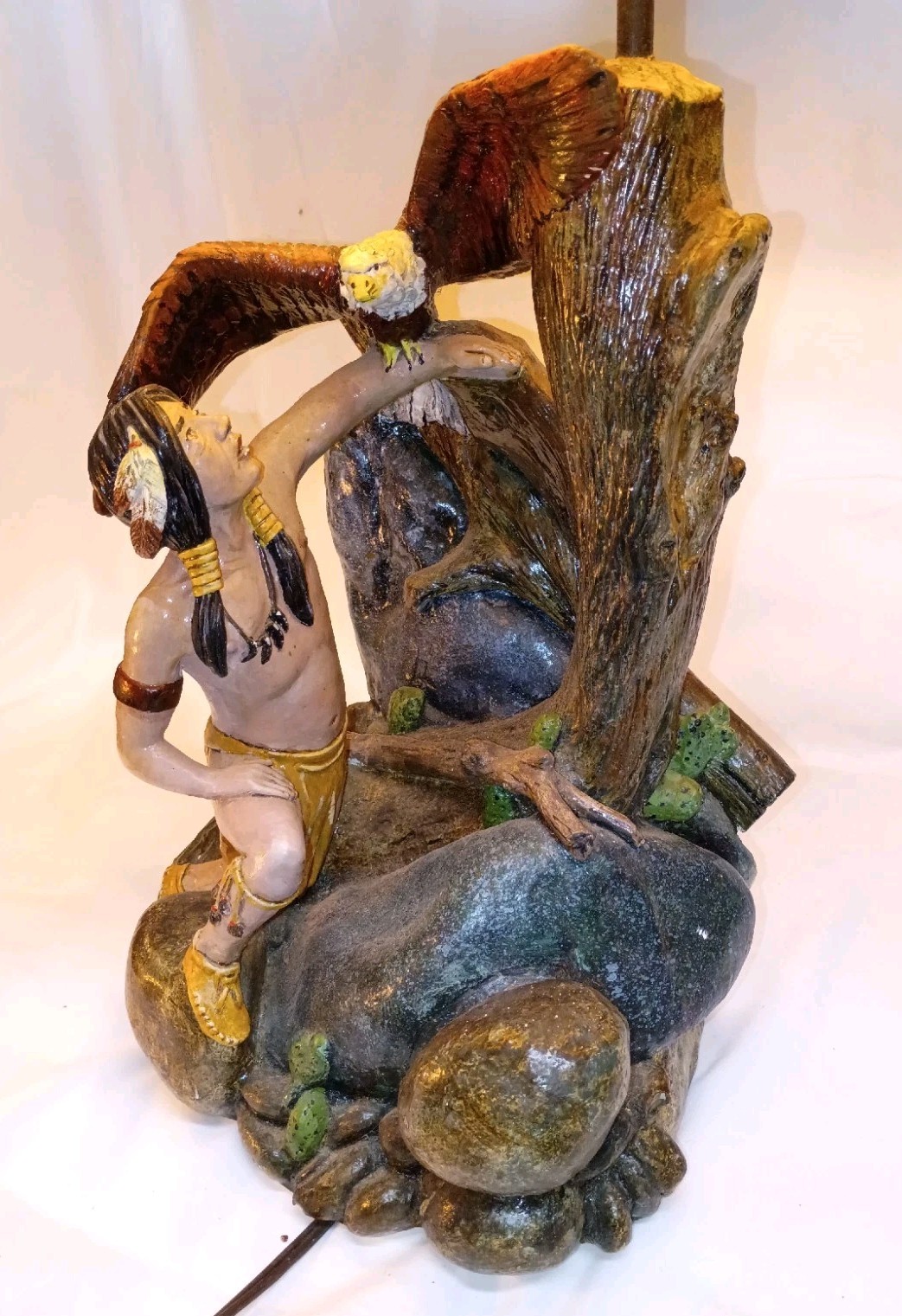 Vintage APSIT BROS. OF CALIF. 1983, Indian & Bald Eagle, Hand Painted Lamp, WORK Vintage APSIT BROS. OF CALIF. 1983, Indian & Bald Eagle, Hand Painted Lamp, WORK