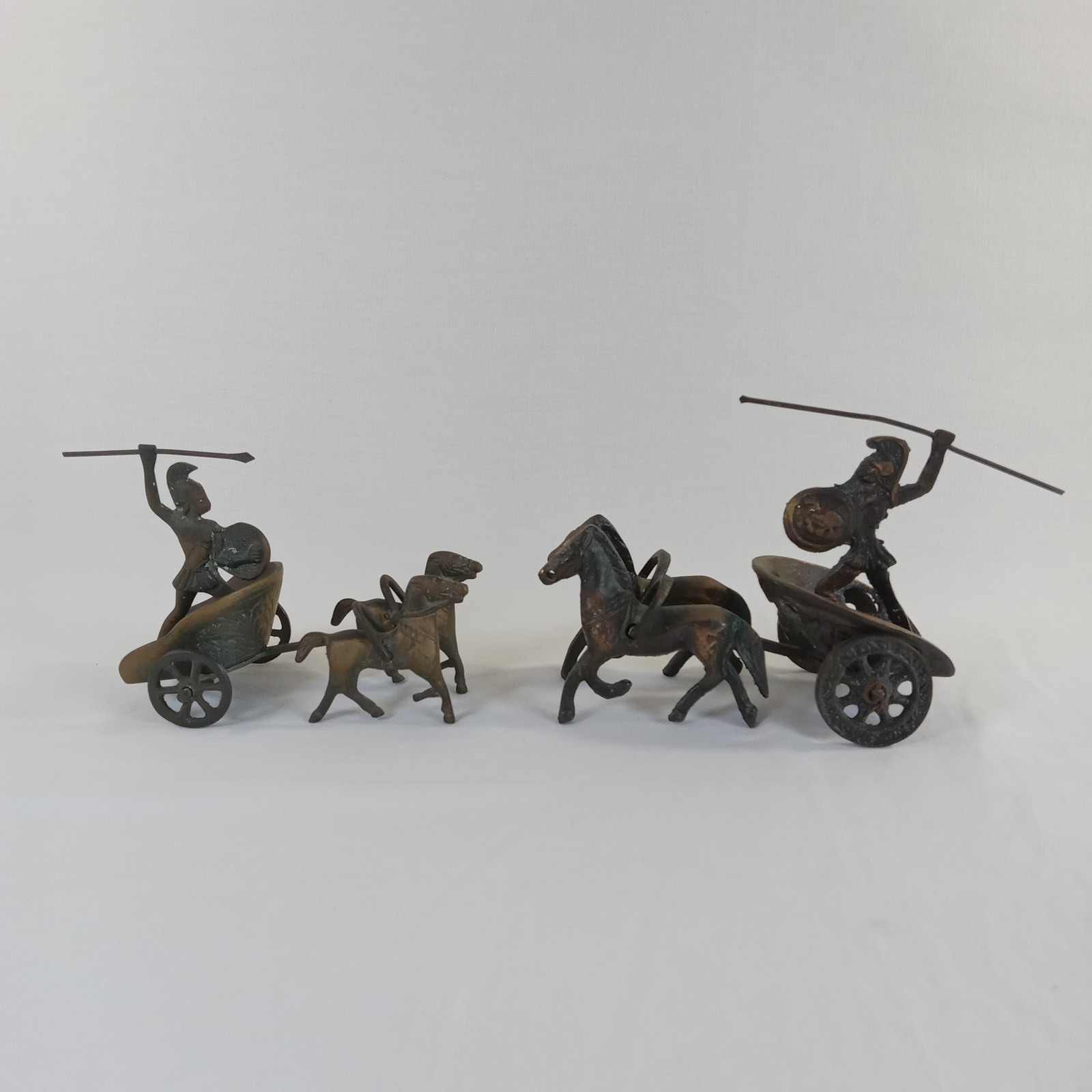 2 Vintage Roman Greek Chariot Warrior Figures Cast Copper Alloy Mid Century 2 Vintage Roman Greek Chariot Warrior Figures Cast Copper Alloy Mid Century