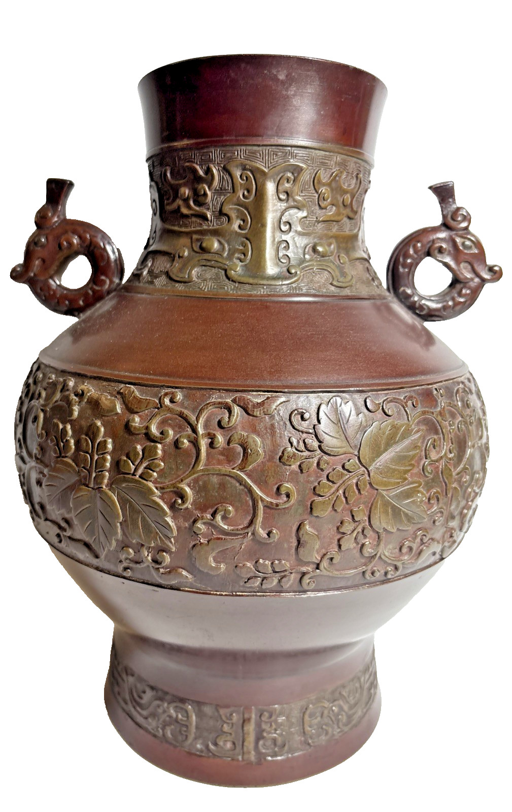 Vintage Bronze Japanese Double Handle Archaic Design Vase